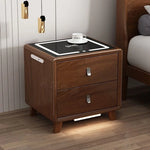 table nuit moderne bois blanc marron poignées métalliques chargeur sans fil
