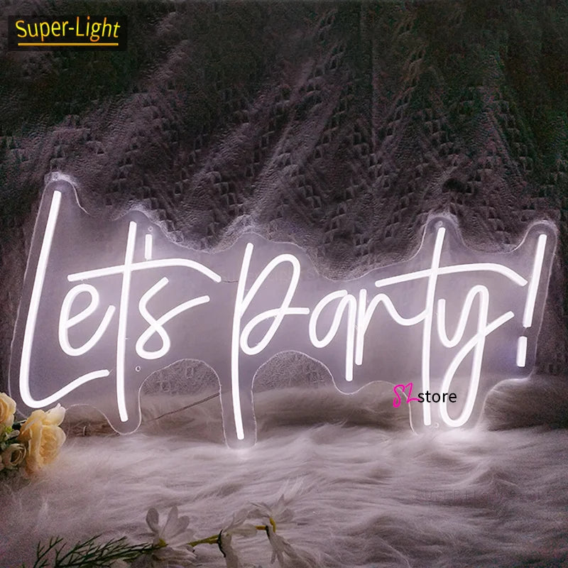 néon lumineux blanc let's party moderne câble électrique 70x35cm minimalisteOpaque