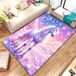 tapis licorne scénique violet rose blanc coeurs étoiles moderne antidérapant sol chambre enfant fantaisie