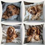 housse coussin chien doré moderne 100 polyester 45x45cm beige marron zip invisible decoration maison