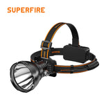 lampe frontale rechargeable 2000lm 8000mah led noire orange camping pêche