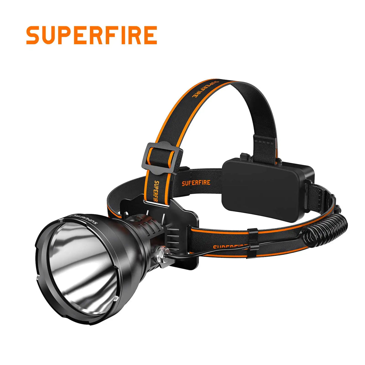 lampe frontale rechargeable 2000lm 8000mah led noire orange camping pêche