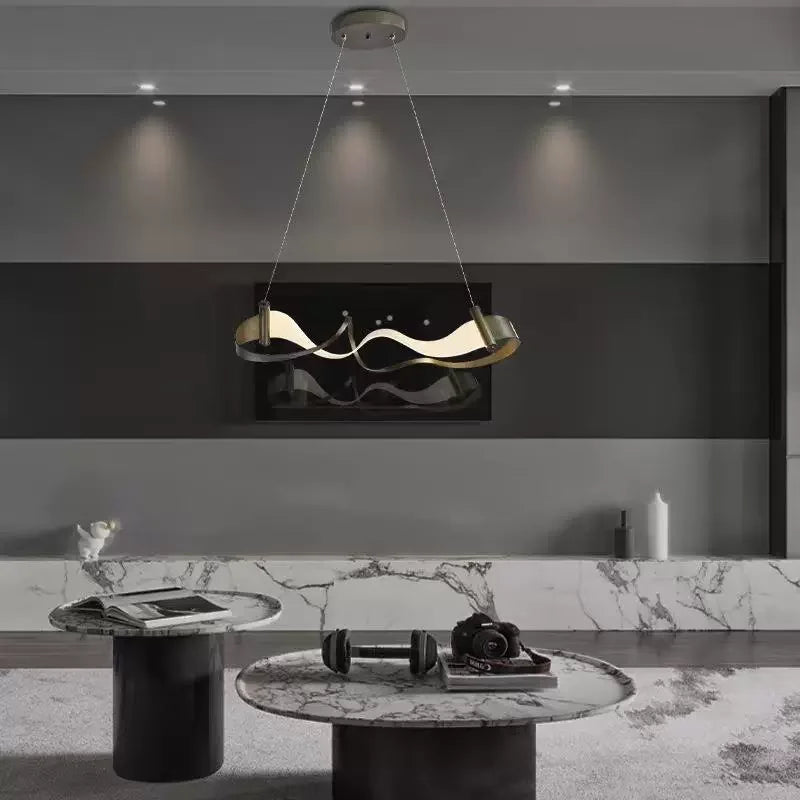 suspension lumineuse moderne blanc doré noir ondulé mat salon chambre
