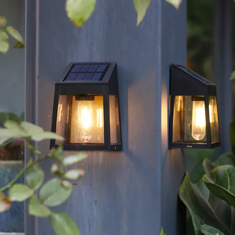 lampe solaire murale noire transparente moderne ampoule led panneau solaire boitier