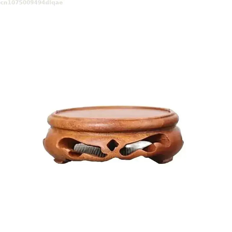 support bois sculpté vintage marron clair découpes décoratives artisanat traditionnel stand thé pot