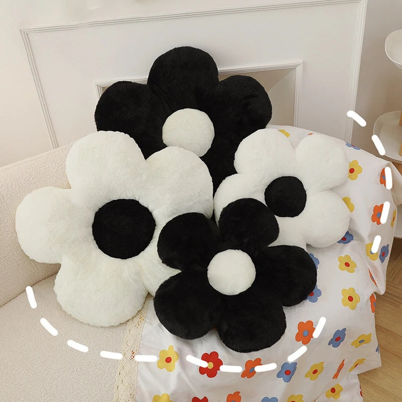 coussin fleurs stylisées blanc noir velours moderne coton polyester siège décoration maison anti décubitus