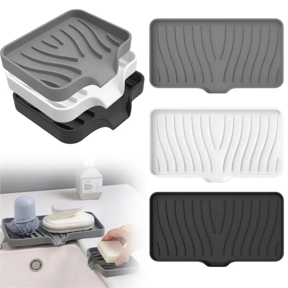 support savon silicone moderne rayures ondulées gris blanc noir vert