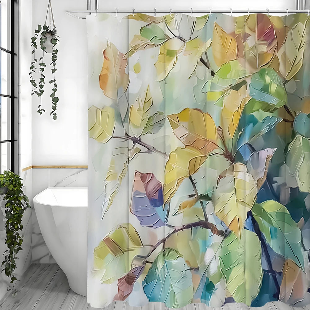 Image illustrant un rideau de douche au design floral, conçu principalement en teintes pastel. Le rideau, qui est le point central de l'image, présente des motifs de fleurs délicates ajoutant une touche de couleur et de fraîcheur à l'intérieur de la salle de bain. Ce rideau de douche floral non seulement assure la fonctionnalité, mais aussi améliore l'esthétique de l'espace avec son design charmant.