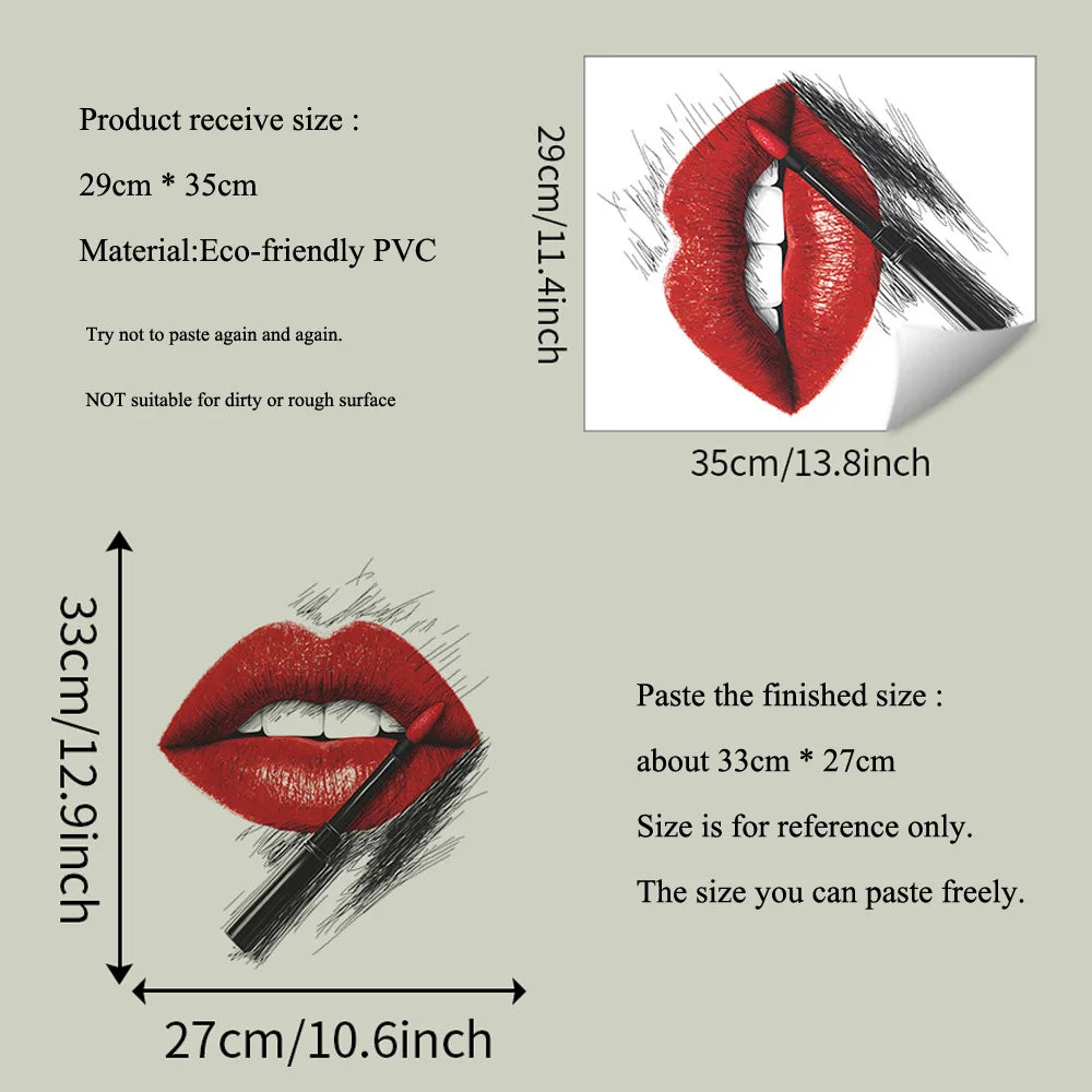 sticker mural moderne lèvres rouges adhésif pvc résistant eau salon chambre