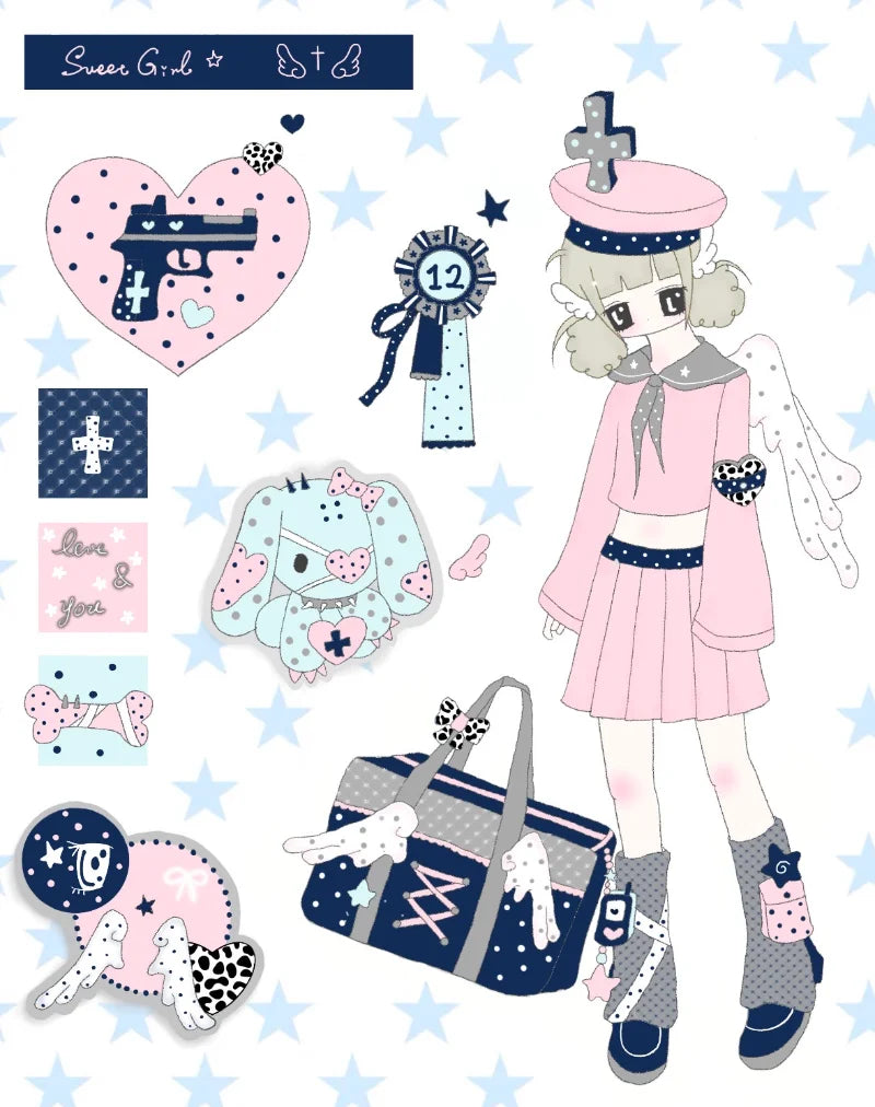 stickers dessin animé filles motifs colorés personnages doux accessoires variés animes vibrant palette couleursscrição