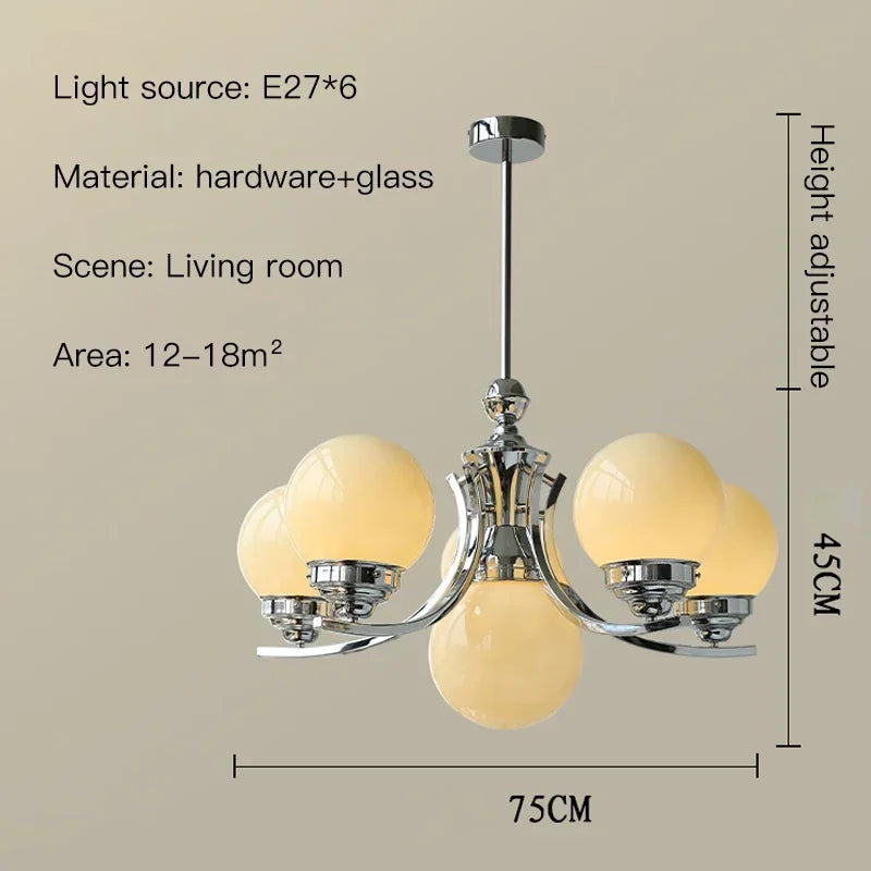 lustre moderne chrome sphères translucides suspension câble led têtes têtes orange