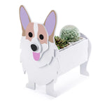 cache pot chien forme cartoon blanc beige marron noir rose vert détails visage plante