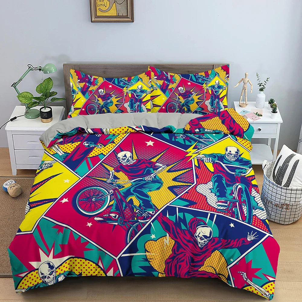 Ensemble literie 3 pièces housse de couette et taies d'oreiller motifs dessins animés