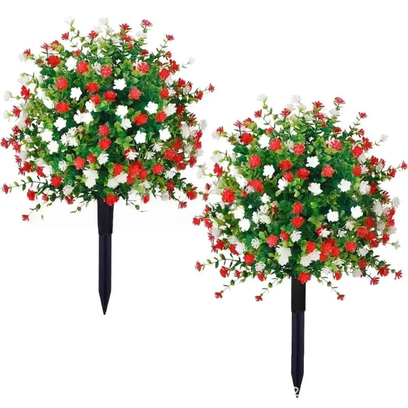 arbustes artificiels violettes blanches modernes décoration extérieure jardin véranda piquet fixationextérieurDecorationFleursArtificielles
