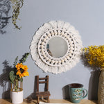 miroir boho blanc macramé franges deco mur salon chambre bébé artisanal
