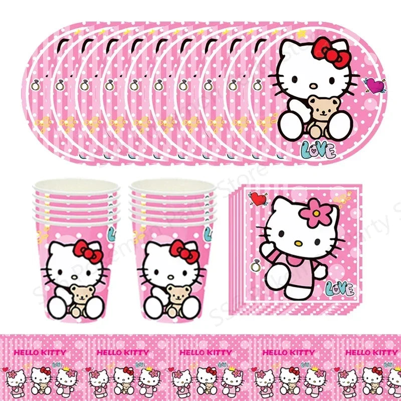 Ensemble vaisselle jetable Hello Kitty multicolore