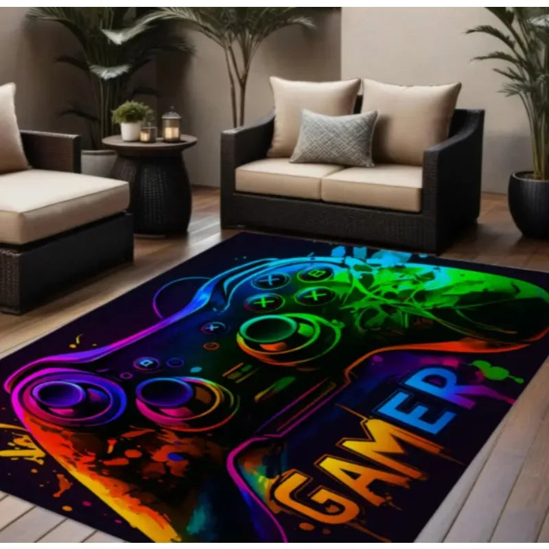 tapis sol gamer motif manette jeu vidéo salon chambre décoratif moderne multicolore anti dérapant