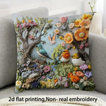 coussin brodé oiseaux fleurs artisanal maison polyester bleu marron vert orange Jaune rose blanc
