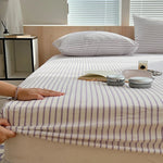 housse lit rayures blanches bleues coton élastique moderne adultes chambre literie blanc bleuclair