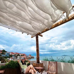 rideau decoratif vert blanc rose bleu rayures ondulees moderne decoration event