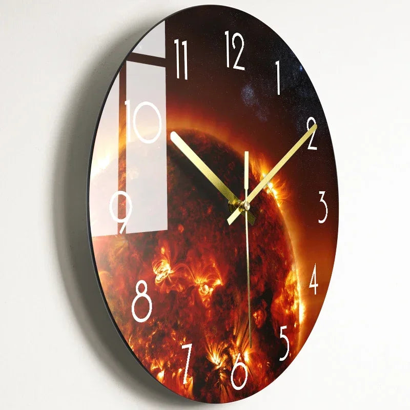 horloge murale moderne noire étoiles galaxie lumineuses salon décoration opaque aiguilles électrique