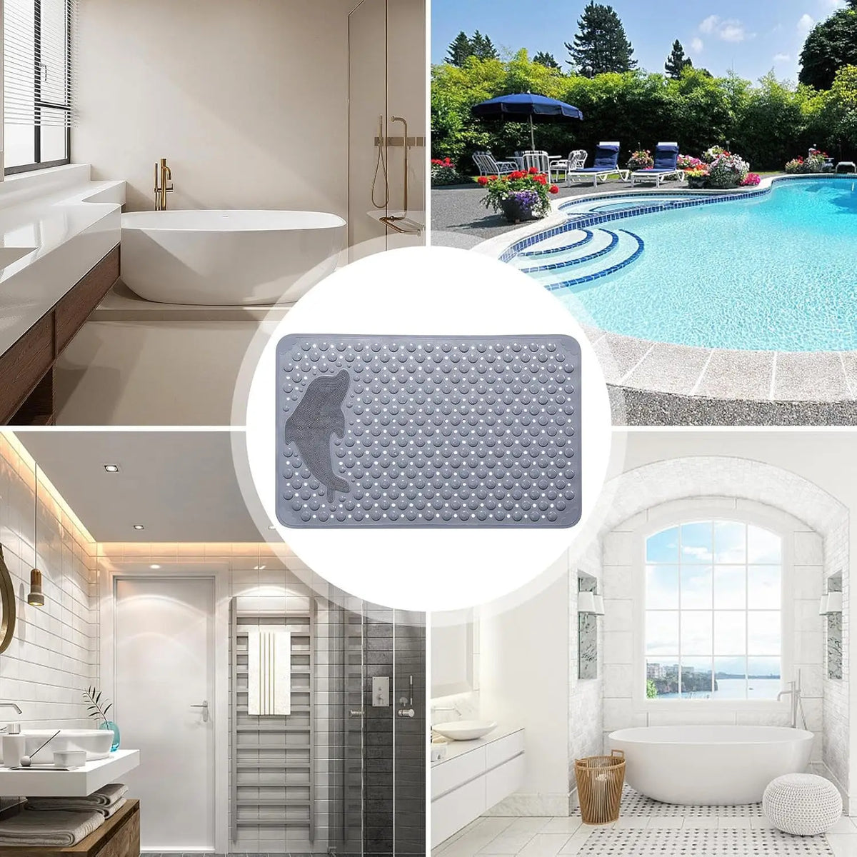 tapis bain antidérapant pvc dauphin moderne 35x70cm drainage texturé bulles ventilation gris rose