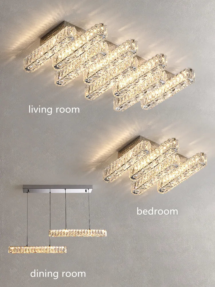 plafonnier led moderne cristal transparent argenté éclairage quotidien fixations triples dimension variable