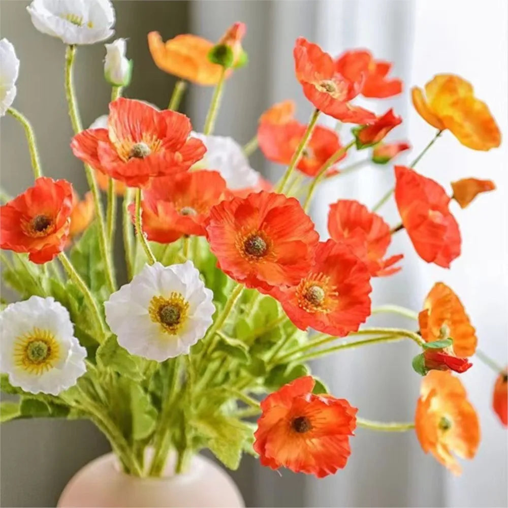 bouquet artificiel fleurs modernes rouge blanc bleu jaune vert feuilles vertes mariage anniversaire décoration