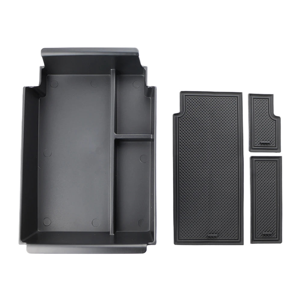 organisateur console centrale noir boîte rangement abs lumière plateaux amoviblesintérieur lisse moderne utilitaire