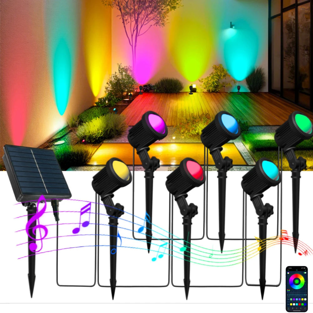 projecteurs solaires extérieurs led rgb réglables télécommande app moderne jardin