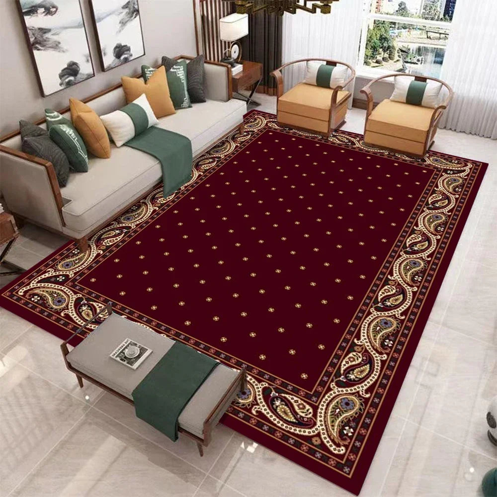 tapis rouge foncé motif floral classique doux salon chambre décoratif maison grand