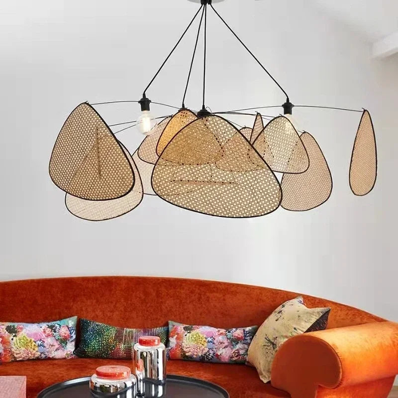 suspension lumineuse moderne rotin marron clair 4200K 3000K 6500K 90260V