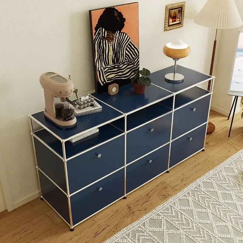 meuble tiroirs bleu marine moderne pieds ronds tiroirs store living room bois métal