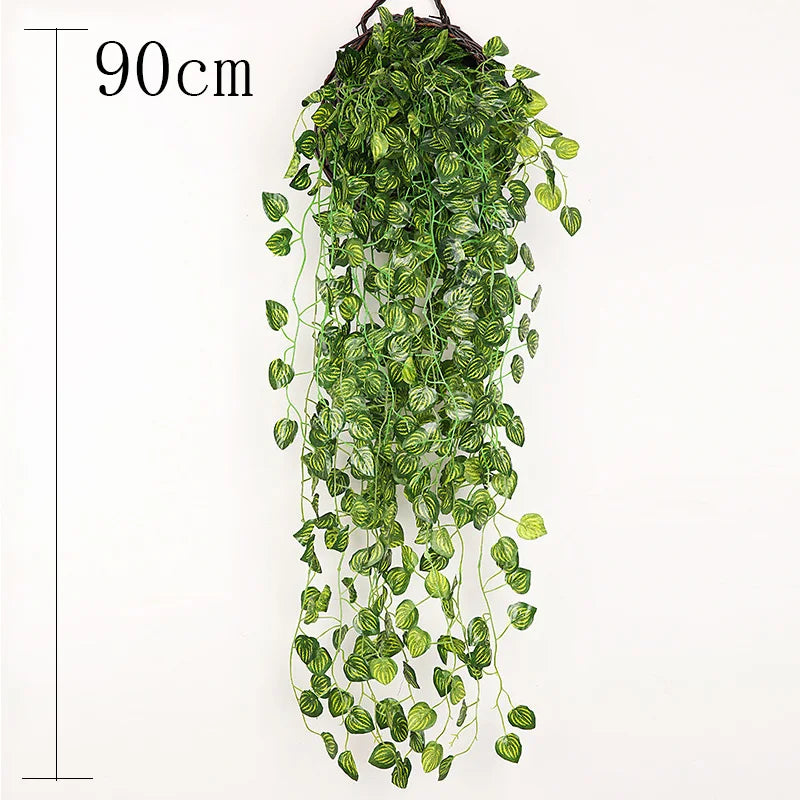 plantes artificielles suspendues feuilles vertes modernes décoratives extérieures accrochées ovales veinées opaques vivantes