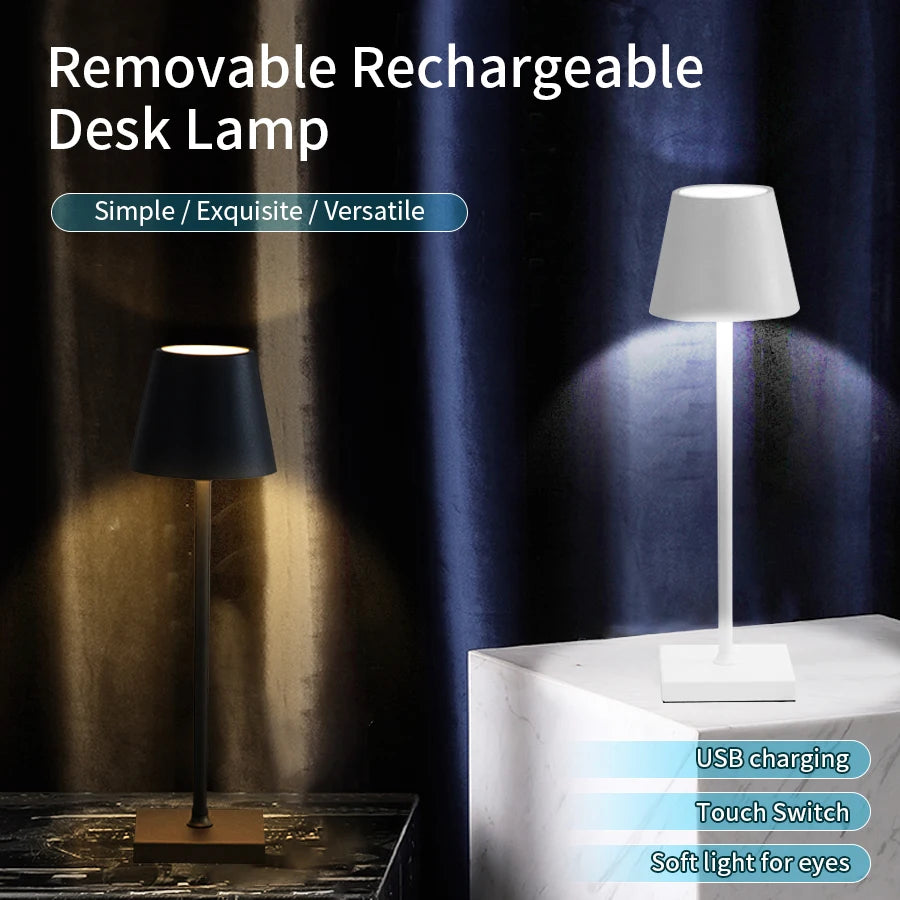 lampe table rechargeable led tactile sans fil usb moderne minimaliste noir blanc