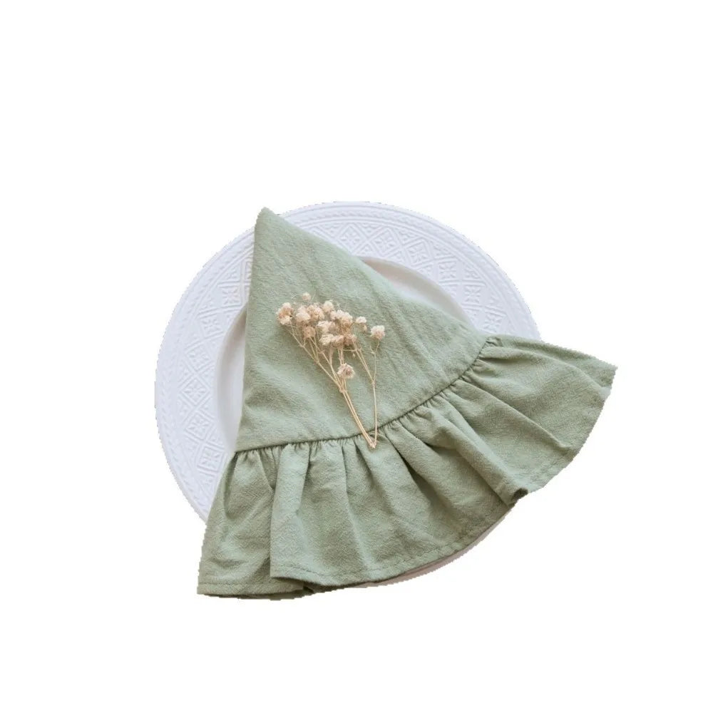 serviette table verte rose beige bleu jaune volants décorative polyestère brillante