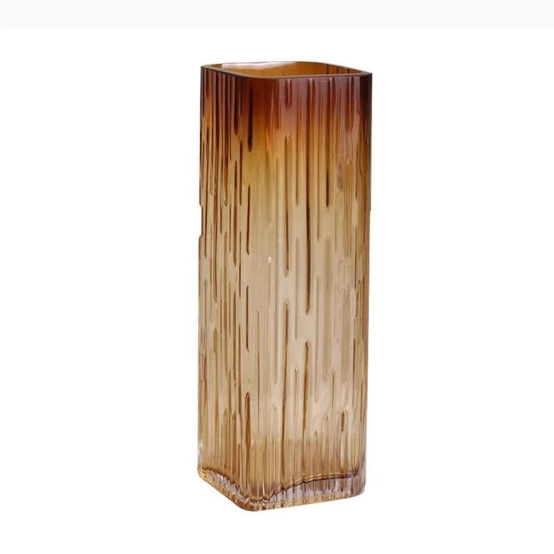 vase rectangulaire verre ambré motif texturé décoration moderne table opaque contemporain