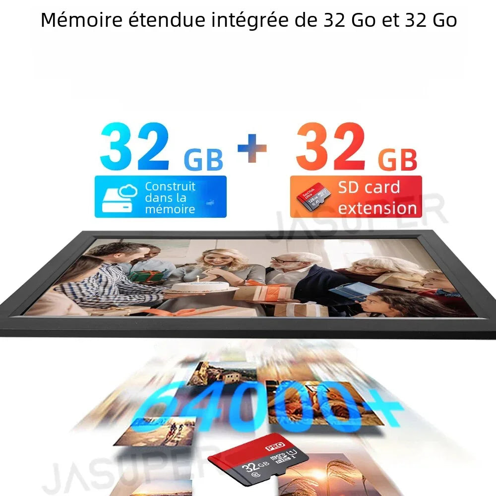 Cadre photo numérique connecté en WiFi avec smartphone à côté