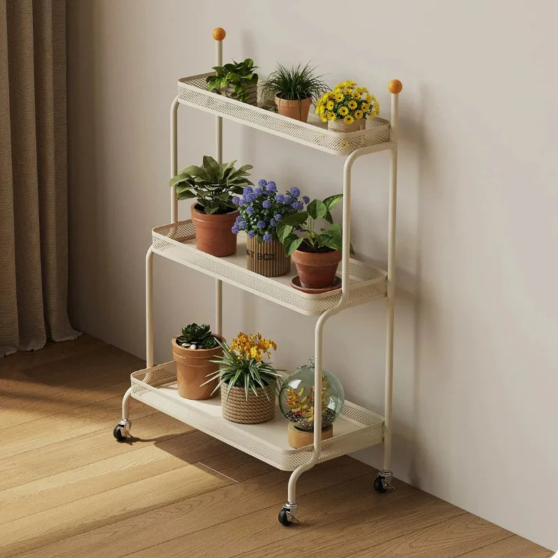 étagère mobile plantes moderne roulettes pots terre cuite globe verre lampe haute qualité minimaliste
