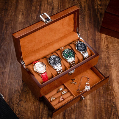 Boîte à montres en bambou double couche marron