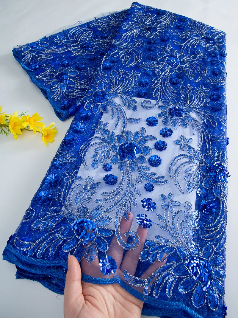 tissu polyester floral pailleté orange doré bleu vert translucide brodé party wedding prom dress