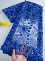 tissu polyester floral pailleté orange doré bleu vert translucide brodé party wedding prom dress