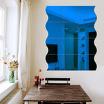 miroir moderne ondulé autocollant bleu blanc noir doré mur carreaux meubles
