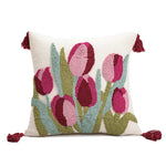taies d'oreiller fleur tulipes rose verte adhésif tassel polyester blanc traditionnel maison respectueux environnement