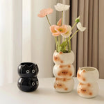 vase céramique blanc noir chaton taches marron décoratif animalier fleurs artificielles salon chambre