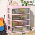 boîte rangement tiroirs transparentes poignées coeurs blanc rose beige