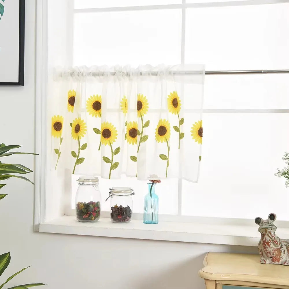 rideau fenêtre transparent fleurs motifs végétaux décoratif moderne tringle métallique inclusion brodé 100cmx50cm