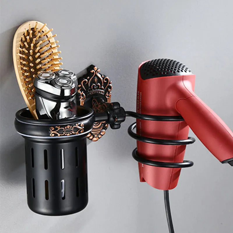 porte sèche cheveux mural or noir blanc texture métallique classique baroque adhésif brosse cheveux