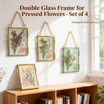 Cadre photo en verre flottant blanc suspendu au mur avec fleurs pressées