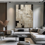 tableau abstrait moderne minimaliste beige noir blanc géométrique toile huile peinture main livingroom bedroom